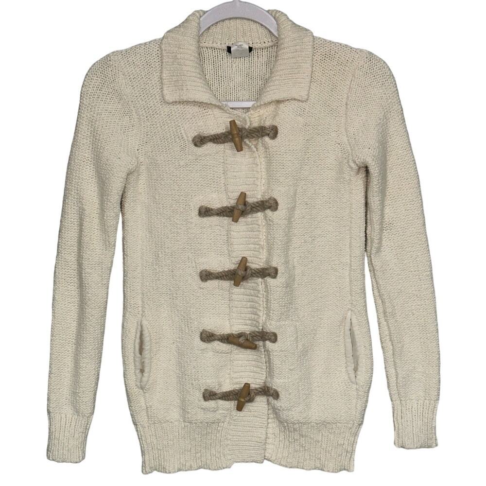 J Crew | XXS‎ | Fisherman Toggle Knit Cardigan Sweater cream rope wood cotton
